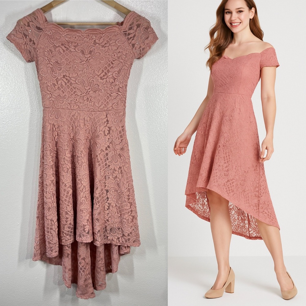 City Studio Lace Dress High Low Pink Party Cocktail Dress Size 3 Coktail/Party